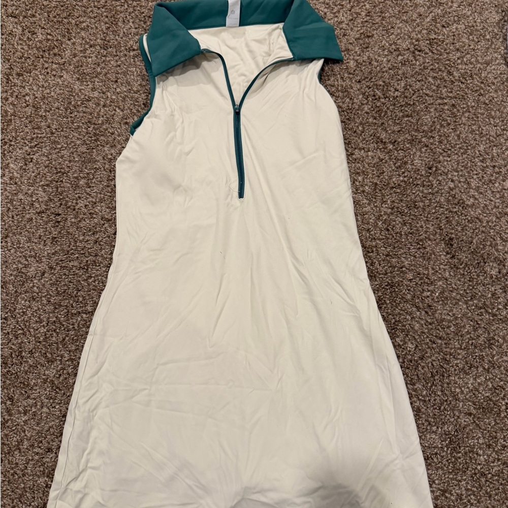 GoldHinge cream and teal dress with shorts